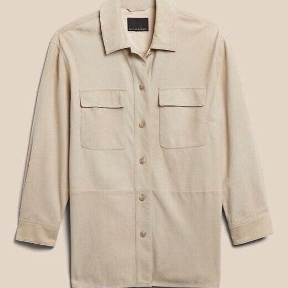 NWT-Banana Rebublic Women's Heritage Suede Shirt Jacket - Beige -size L - Picture 2 of 11